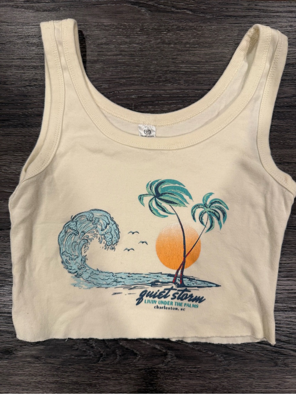 Quiet Storm Palm Graphic Crop Tank Top - Yellow